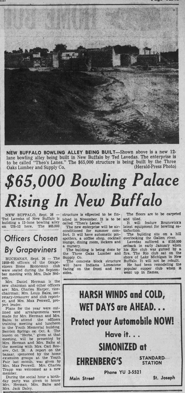 Theos Lanes (Diamond Bowl) - Sep 26 1959 Article On Opening
